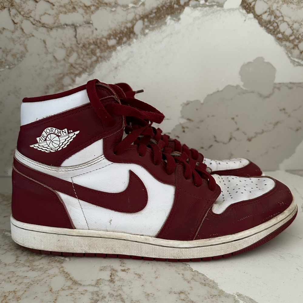 Nike Air Jordan 1 High White and Maroon Men's Sneakers